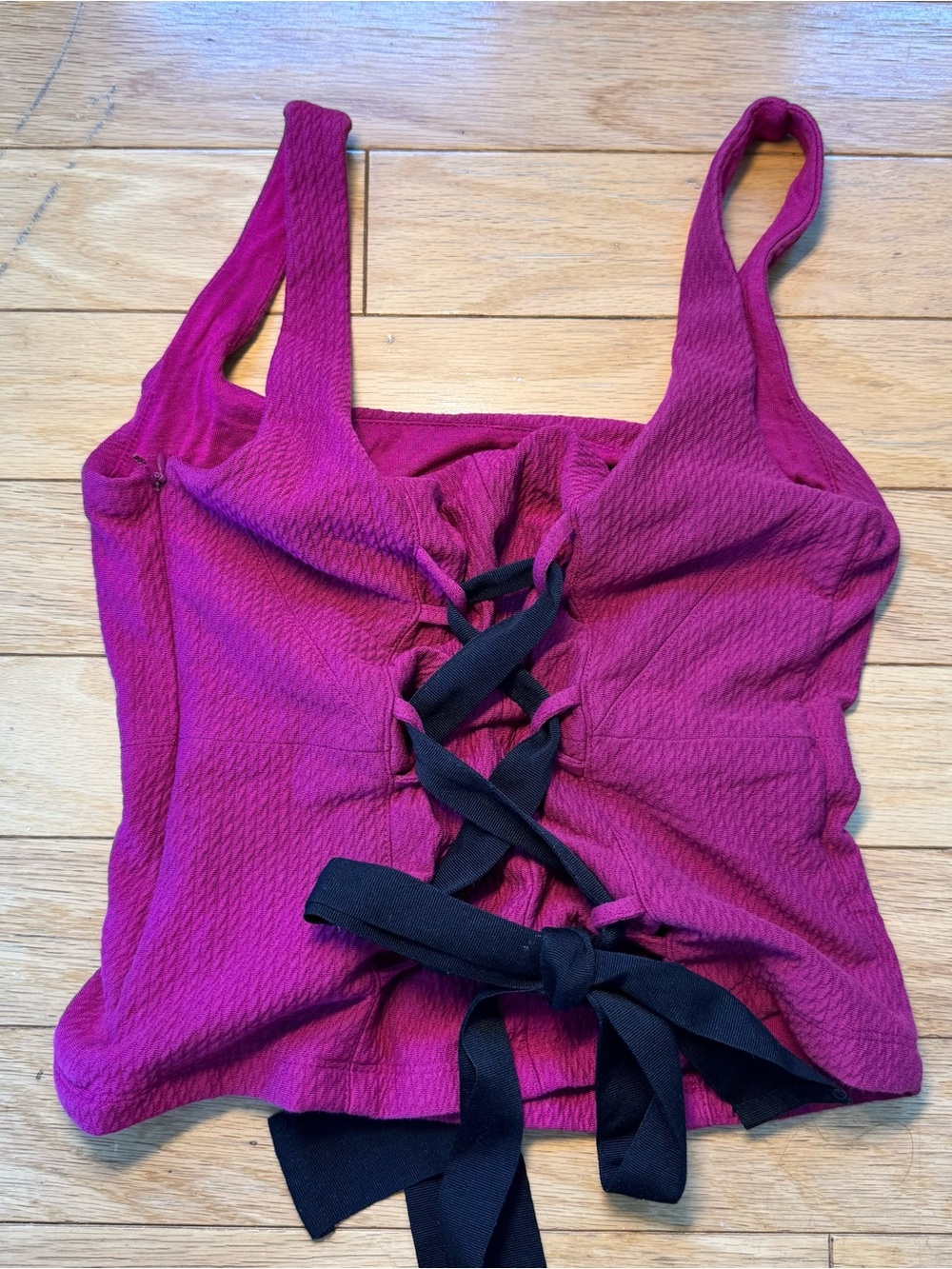 Anthropologie Maeve Lace-Up Corset Top Magenta Pink Black Ribbon Size S